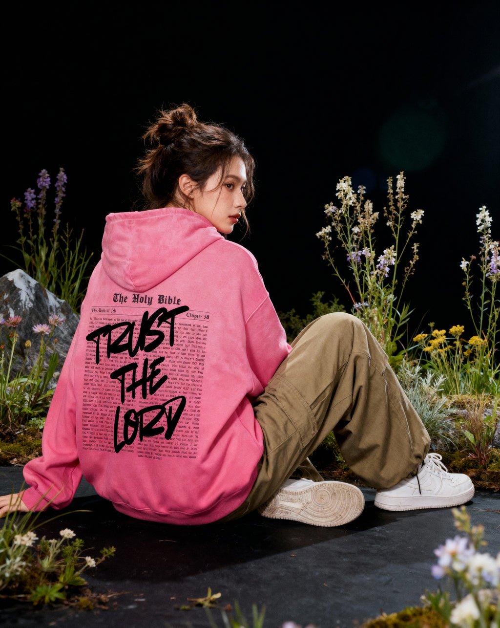 Trust the Lord Sunwashed Hoodie in Pink